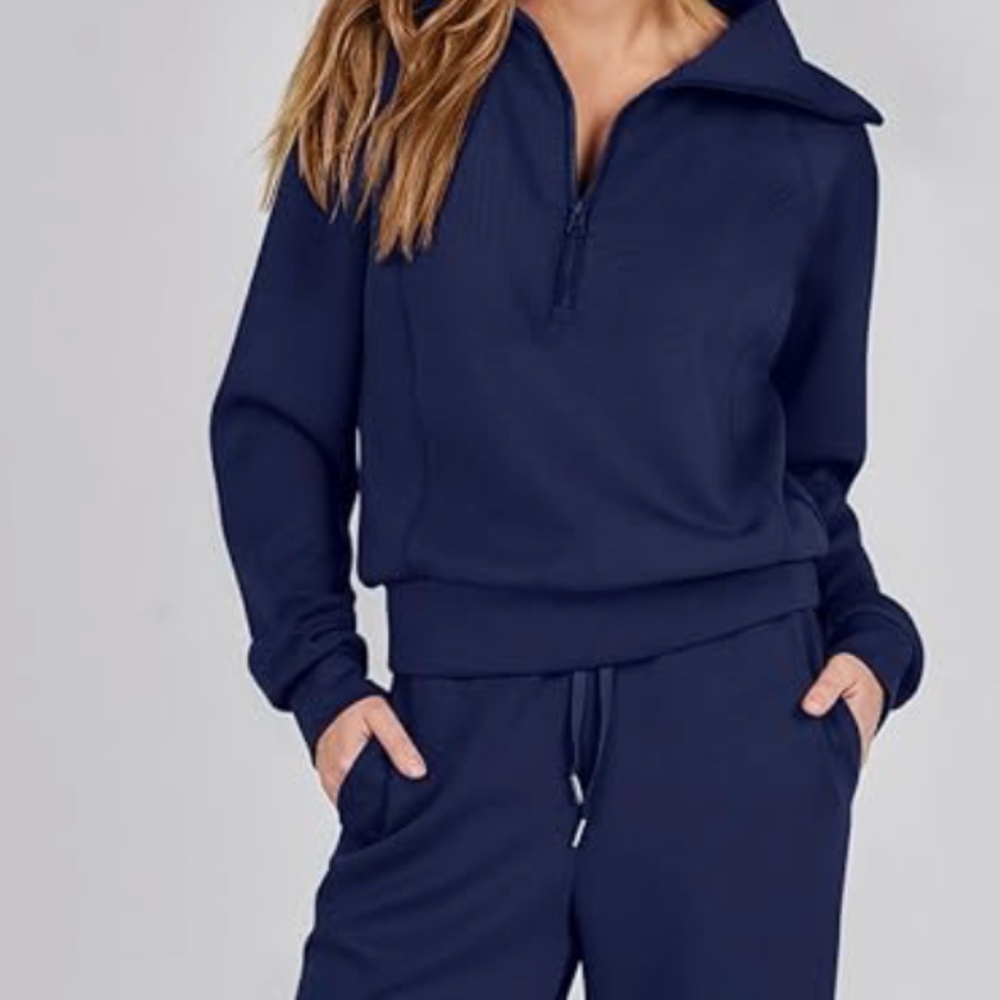 Wide Leg Sweatpants Set - Navy